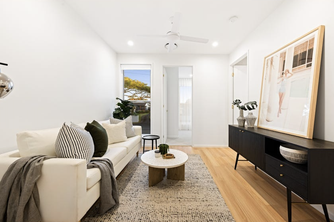 landing zone rumpus area with modern black furniture, property styling by blink living